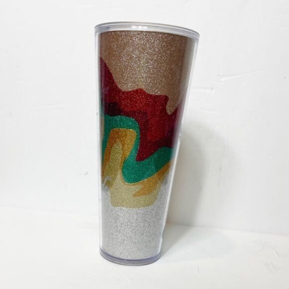 Starbucks 2018 Holiday Collection Flow Glitter Cold Cup 24oz Double Wall Tumbler - Picture 5 of 8